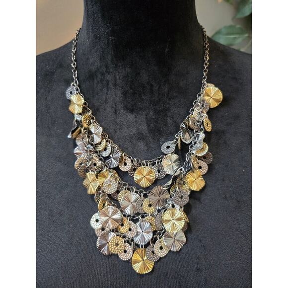 Women's Statement Disc Necklace in Gold and Silver with Lobster Clasp Chain - Picture 1 of 4